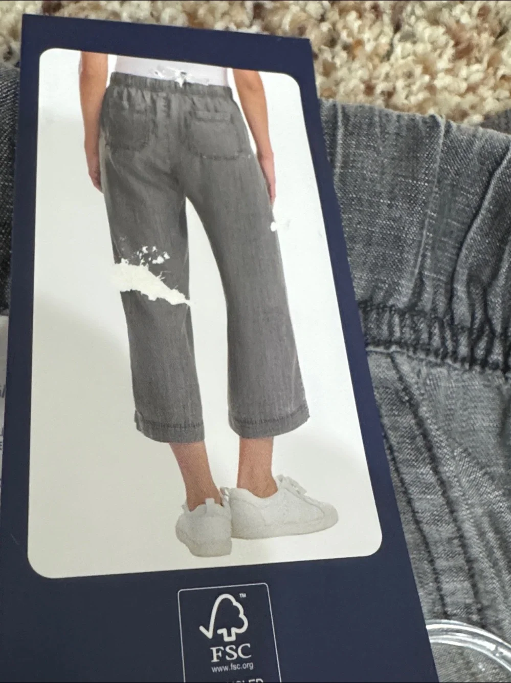 Splendid Drawstring Wide-Leg light charcoal grey cropped pants size L - Picture 6 of 7